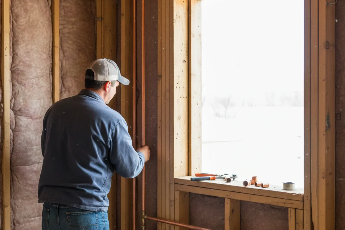 Licensed plumber running new copper supply lines in a Ionia home